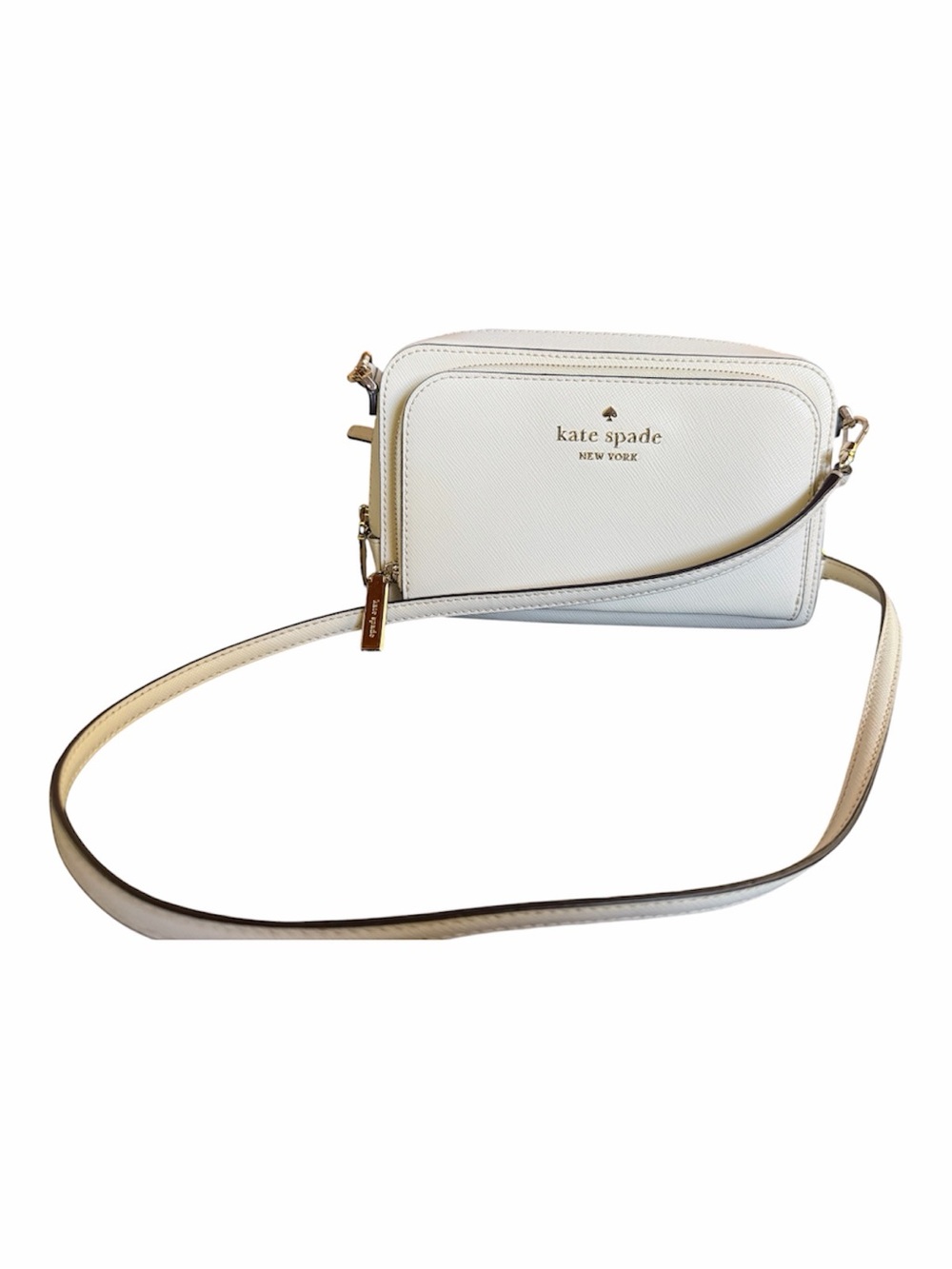 kate spade Staci Dual Zip Around White with Gold Hardware Crossbody Bag